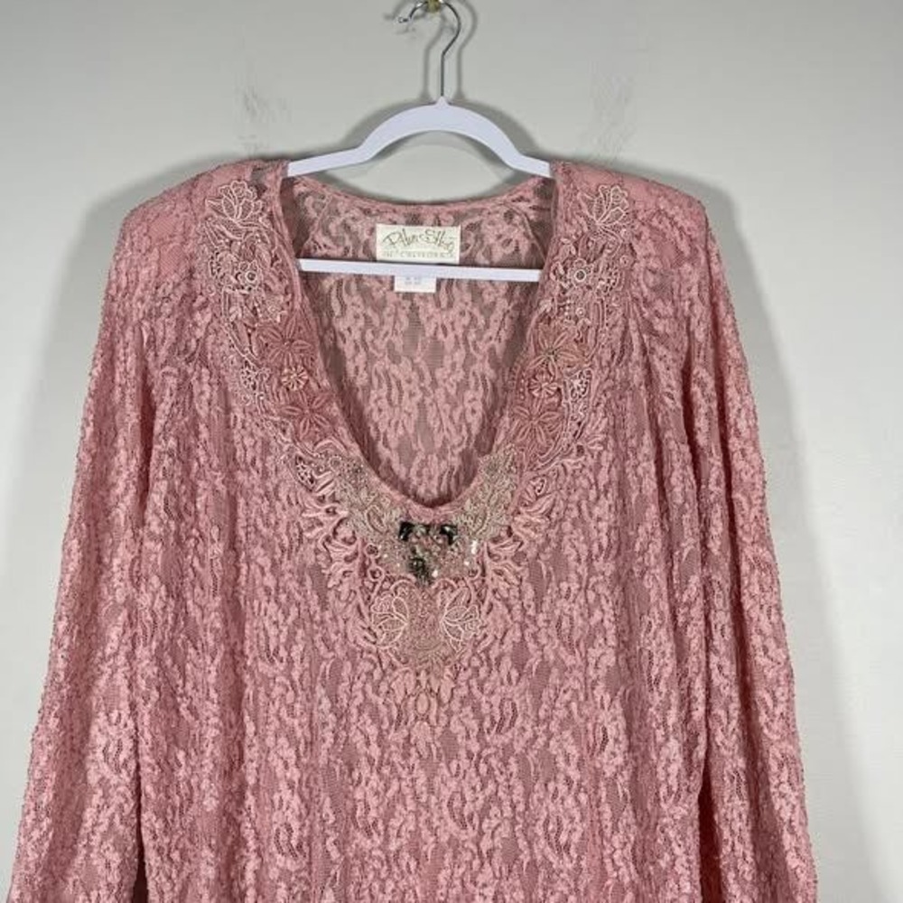 VTG Phun Shirts California Lace Tunic Top Mauve Pink Fairycore Romantic Cherub - Picture 2 of 6